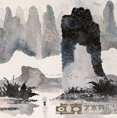 陈家泠 1992年作 漓江山水 立轴 67.5×67.5cm